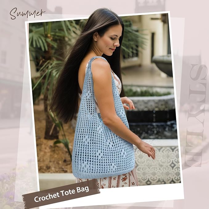 Sightor Crochet Tote Bag, Mesh Beach Bag Knit Summer Hobo Bag for Women | Beach Tote bag Vacation Outfits Aesthetic Boho Bag - Image 7