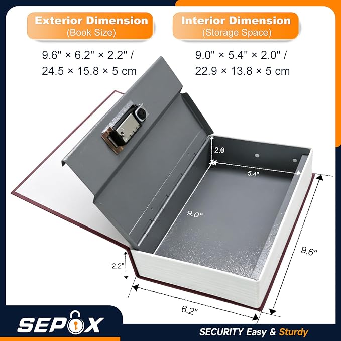 SEPOX® 6-Book Safe Set Real Paper Cover Combo Lock 9.6in Hidden Steel Safe | For Dorm Home Travel. 6 Book Safe Set Large. Hides Cash Meds in Plain Sight. Resettable Keyless Steel Interior Safe Storage - Image 4