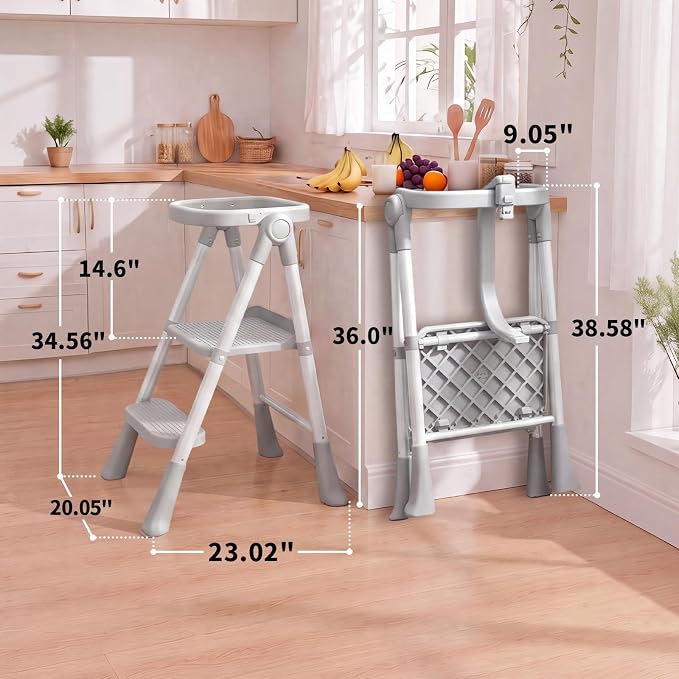 Foldable Toddler Standing Tower,Kitchen Helper Stool for Kids 1.5-6 Years | Safety Rail & Net Foldable Design Non-Slip Stable Easy Clean Portable Space Saving Storage Quick Assembly Montessori Black - Image 2