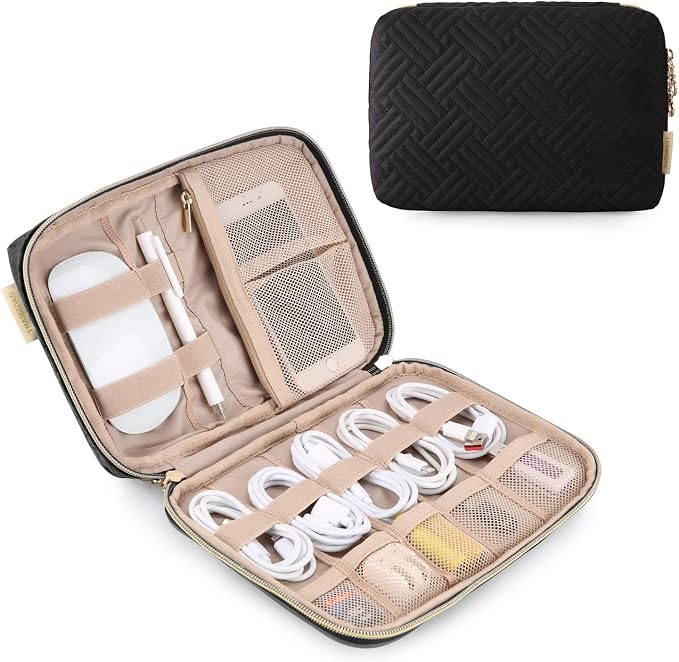 BAGSMART Large Electronics Travel Organizer Case for Wome, Polyester, Black | Cord Organizer, Cable Organizer Bag, Travel Tech Organizer, Travel Accessories for Women by BAGSMART