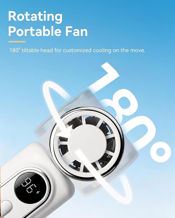 Mini Clip on Fan Handheld, 3000mAh Rechargeable Portable Fan with LED Display, 3-in-1 Personal Cooling Fan, 2 Speeds Quiet USB C Fan for Stroller Desk Travel Camping Office for Women Men Kids, White - Image 5