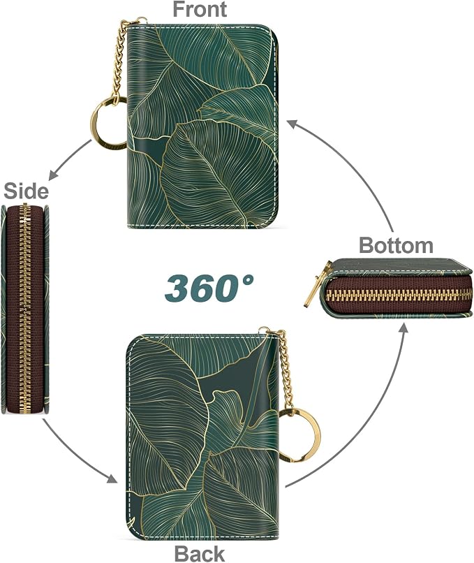 Credit Card Holder, Small RFID Card Wallet for Women, Slim Leather Wallet | Leather Card Holder Wallet, Credit Card Wallet Organizer, Business Card Case with Zipper & Keychain, 12-Slot Compartment - Image 2