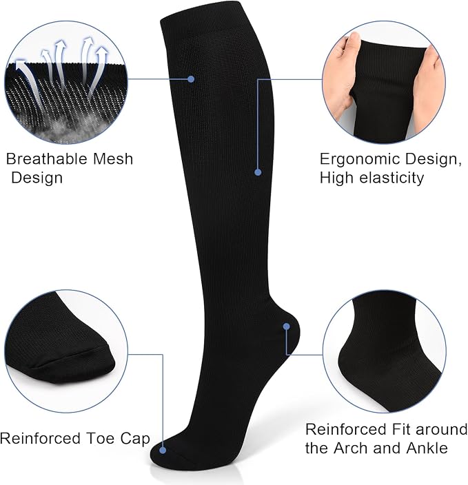 Tobfit Compression Socks for Women Circulation (3 Pairs) 15-20 mmHg Support for Nurses Athletic Running Cycling Hiking Travel - Image 2