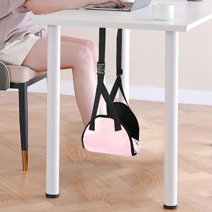 Airplane Foot Rest (Travel Comfortably), Pink Nylon Foot Hammock with Adjustable Metal Frame, Perfect for Airplane, Train, or Office Use - Image 7