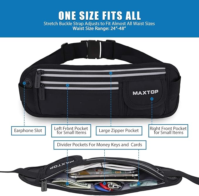 Slim Running Belt Fanny Packs for Women Men, Reflective Waist Pack Phone Holder for Walking Fitness Workout Exercise,Water Resistant Running Travel Belt Bag Jogging Pouch, Gym Accessories for Runner - Image 2