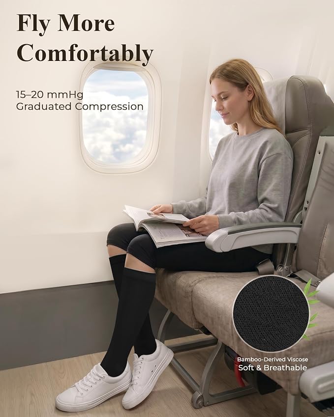 Compression Socks for Women 15-20 mmHg, Viscose from Bamboo, 3-Pair Knee High for Flying, Work & All-Day Comfort - Image 3