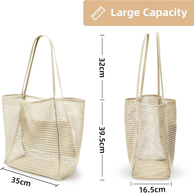 KALIDI Beach Mesh Tote Bag, Casual MAX 23L Summer Foldable Hobo Bag Women | Sandproof Widen Strap Large Shoulder Bag For Lake Pool Vacation Travel Picnic Grocery Market Shopping Carrier - Image 5