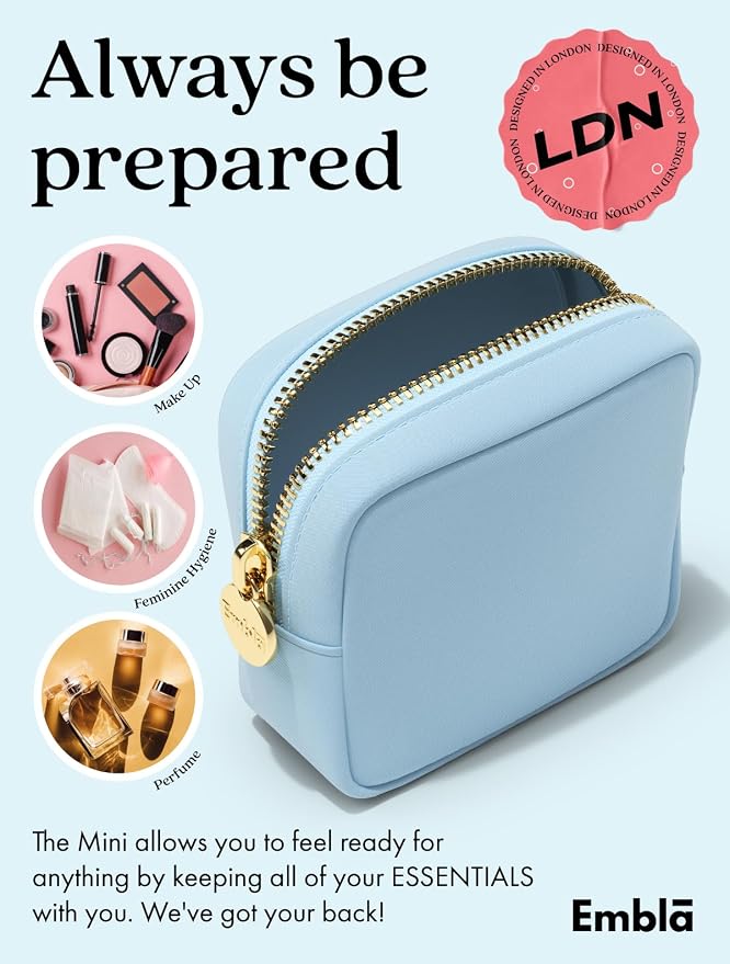 Embla Small Makeup Bag for Purse, Mini Waterproof Nylon Cosmetic Pouch, Durable and Lightweight Travel Toiletry Bag with Smooth Zipper, Blue - Image 4