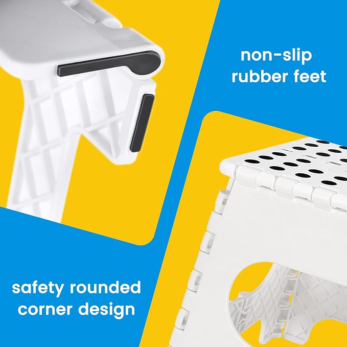 11 Inch Folding Step Stool for Kids, Non-Slip Foldable Stools, White | Heavy Duty Collapsible Foot Stool, Lightweight with Built-in Handle, Holds 300 lb for Adults Kitchen Bathroom Bedroom Outdoor - Image 3