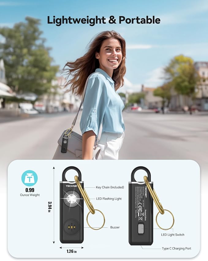 TECKNET Rechargeable Personal Safety Alarm for Women, 130dB Self Defense Keychain Alarms with SOS Strobe Light, Low Battery Notice, Personal Alarm Loud Siren Safety Keychain for Girls Kids Elderly - Image 5