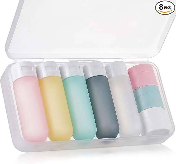 8 Pack Travel Bottles for Toiletries with Case (Multi-color) | TSA Approved, Leak-Proof, Portable, Travel Size Containers for Shampoo, Cosmetics, Vacation Travel Essentials by Unknown