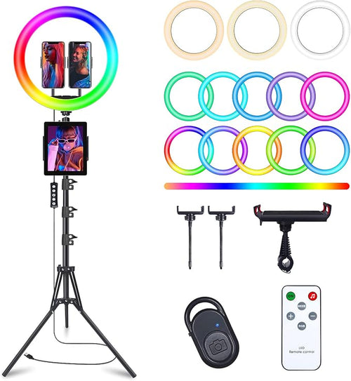 13" Selfie Ring Light with 76" Tripod Stand & 3 Phone Holder, LED Camera Ringlight with 48 RGB Colors Modes & Musical Rhythm Mode and 12 Brightness Dimmable for Makeup/Photography/Videos/Vlog/TikTok by Herrfilk