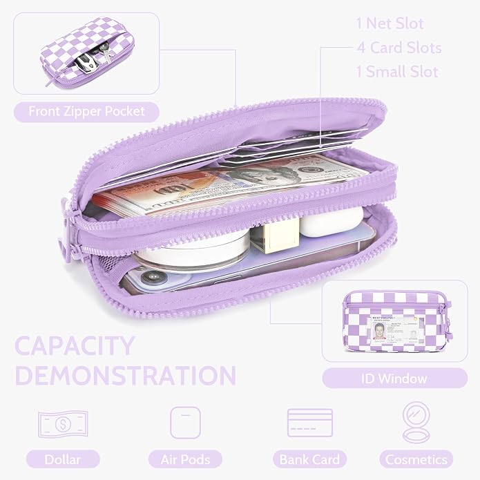 FODOKO Wristlet wallets for Women RFID crossbody bags with 4 Zippers | Checkered quilted nylon with credit card slots, cell phone organizer, and coin purse for travel and everyday carry - Image 4