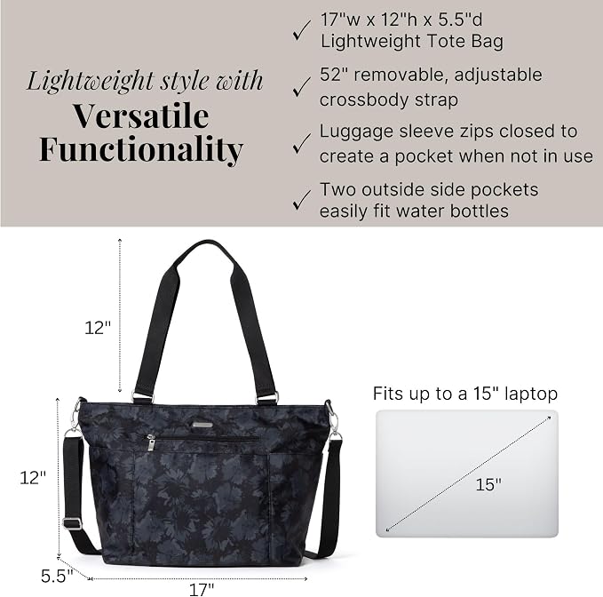 Baggallini Essential Laptop Tote - Work Tote Bag with Laptop Sleeve - Lightweight Travel Crossbody Shoulder Bag for Women - Image 4
