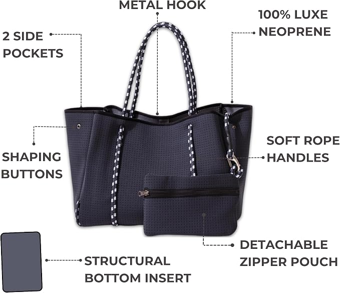 POPUPS Large Neoprene Tote Bag for Women - Everyday Designer Handbag for Travel Work and Beach with Pockets and Zipper Pouch - Image 6