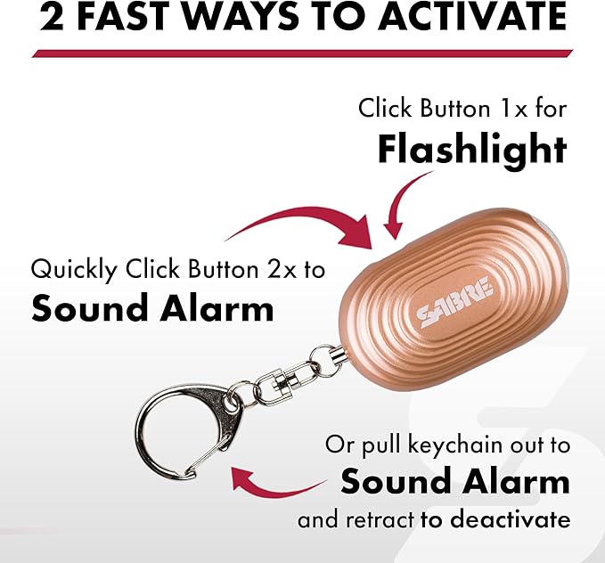 SABRE 2-in-1 Personal Alarm with LED Light, 130dB Personal Safety Siren, Snap Hook for Instant Access, 1,250 Foot (381 Meters) Range, Compact Design for Easy Attachment to Purse, Bag, or Keys - Image 3