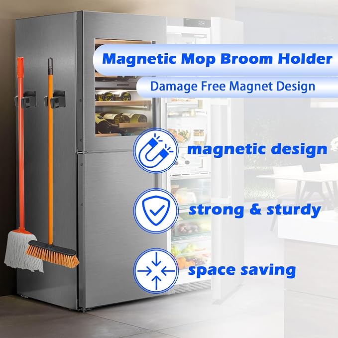 Strong Magnetic Mop Broom Holder, 2 Pack | Heavy Duty Magnetic Mop Hanger, For Refrigerators,Laundry Room Garage Kitchen Workshops - Image 6
