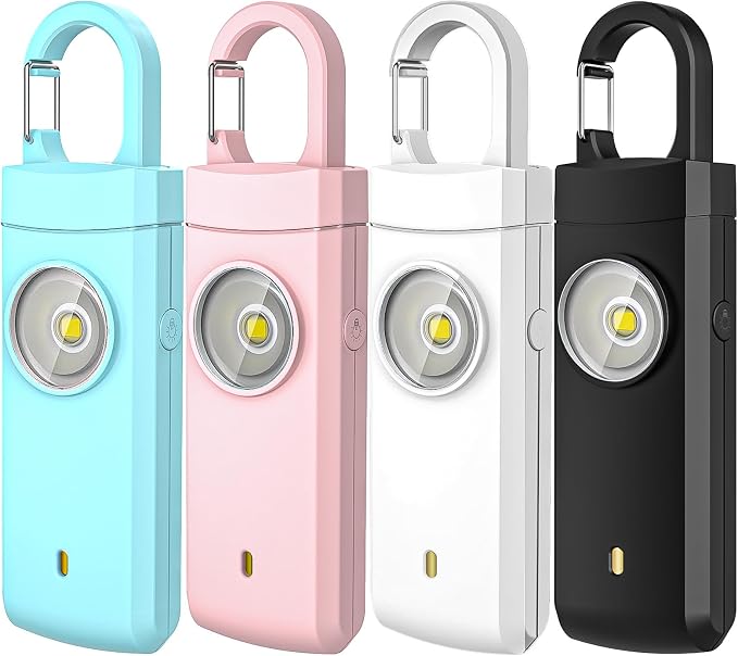 4Pcs Personal Safety Alarm,Rechargeable with Keychain and LED Strobe Light | USB C/Micro USB/L Easy Use and Portable, Compatible with iPhone 17/16/15/14/13/12/11/X/XR/XS/8/Android/Tablet (3.28FT) by Gartmost