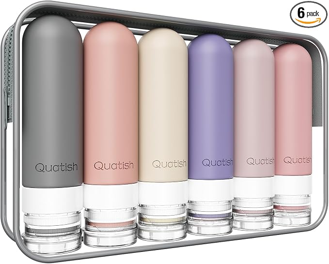 Quatish Travel Bottle for Toiletries 6 Pack, Original Patented Leakproof 3oz Tsa Approved Travel Size Container, BPA Free Silicone Shampoo and Conditioner Bottle, Cruise Camping Essentials, Dustypink by Quatish