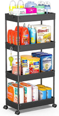 SPACEKEEPER Storage Cart 4-Tier, Bathroom Rolling Cart Utility Storage Organizer Shelf Mobile Shelving Unit for Kitchen Living Room Bathroom Laundry Room & Dressers, Black | Mobile Storage Cart for Laundry Room Organization,Kitchen,Office,Bathroom, Uti... by SPACEKEEPER