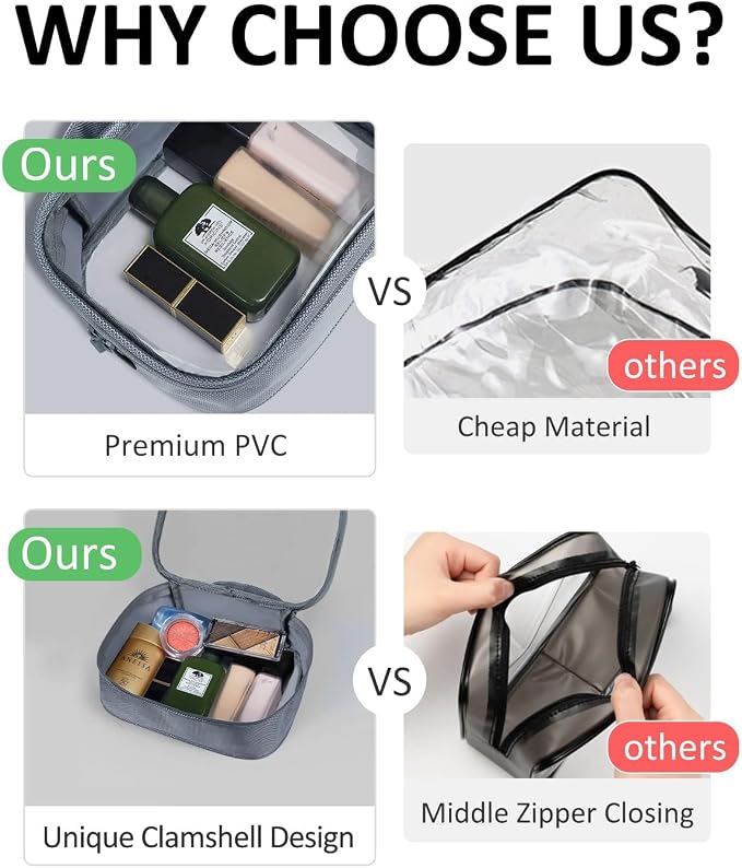 Moyad TSA Approved Toiletry Bag Clear Quart Size Travel Bags Makeup Bag | Large Opening, for Men and Women, Carry on Airline Compliant, Transparent Liquids Pouch, Grey - Image 4