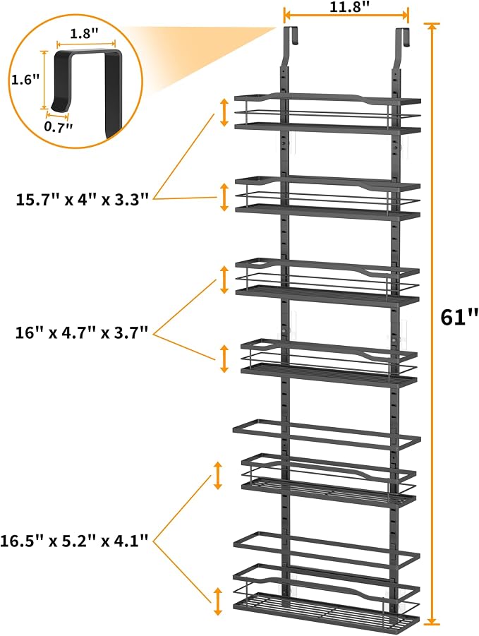 Moforoco 6-Tier Over The Door Pantry Organizer, Pantry Organization and Storage, Black Hanging Basket Cabinet Door Wall Spice Rack Shelves, Home & Kitchen Laundry Room Bathroom Essentials accessories - Image 2