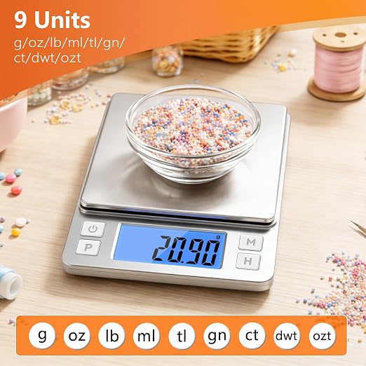 BOMATA 0.01g High Precision Jewelry Scale, 1000g Digital Gram Scale, Silver | Small & Portable Design with Hold, Tare & Counting Function, Precise for Gold, Bullion, Coins, Gemstones & Crafts - Image 7