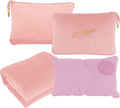 Travel Blanket and Pillow Set, 300 GSM Soft Fleece, 60x43 Inches, 3-in-1 Compact with Bag, Pink by CLEXION