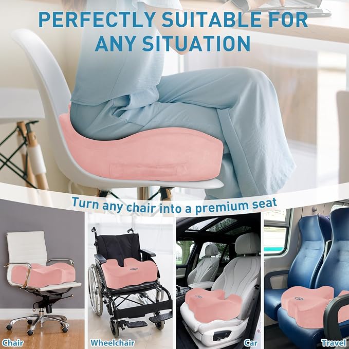 BlissTrends Extra Thick Seat Cushion for Office Chair & Car Seat, Pink | Tailbone & Sciatica Relief, Ergonomic Support, High-Density Memory Foam, Comfort for Extended Sitting - Image 5