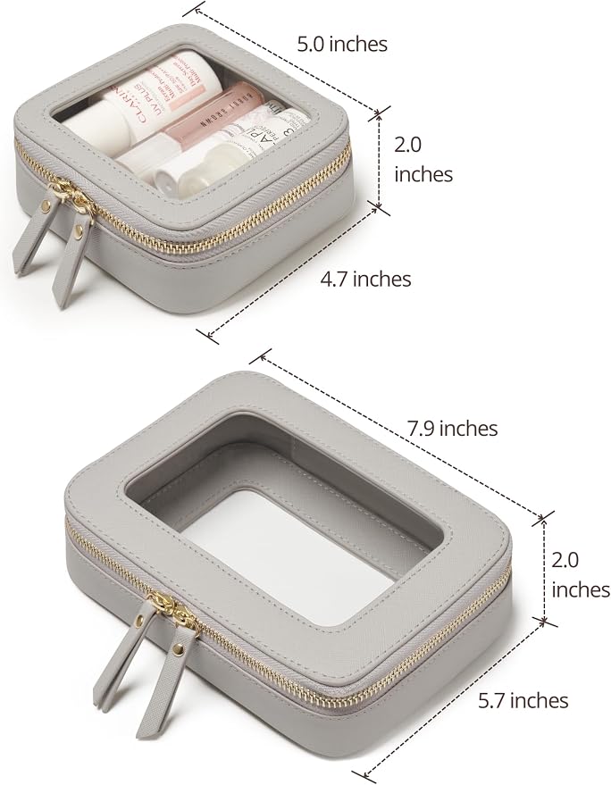 Clear Makeup Case Toiletry Bag Travel Medium Clear Cosmetic Bag with Zipper, Make Up Bag Organizer Traveling TSA Approved Transparent Bag Car for Essentials, Mini & Medium, Beige Grey - Image 2