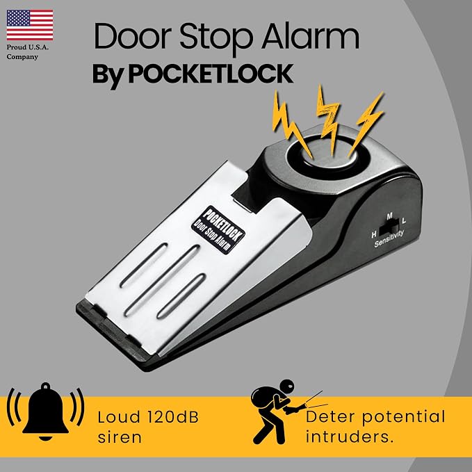 Portable Door Lock + Door Stop Alarm Set – Travel Safety Kit for Hotel Rooms, Home, Dorms & Apartments – (Black, Lock + Alarm) - Image 5
