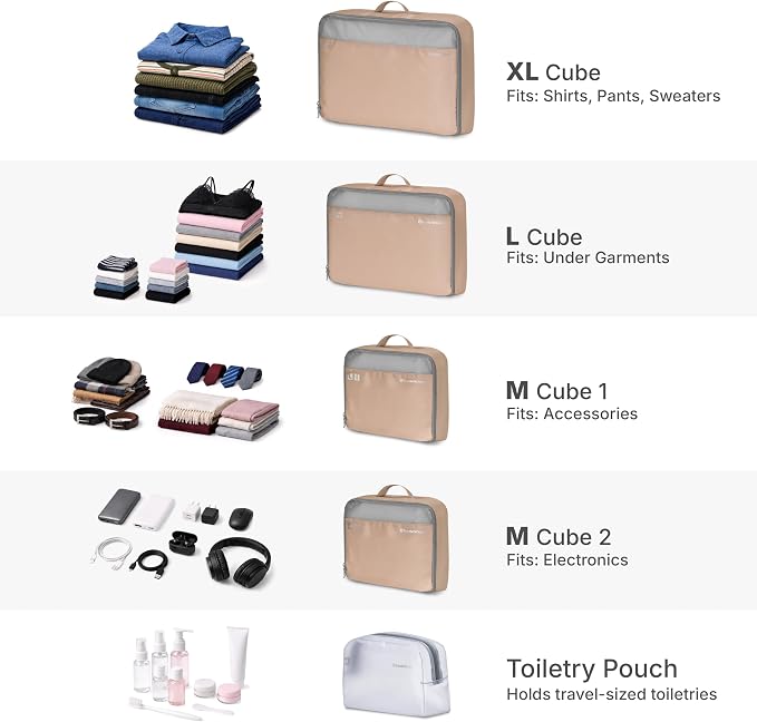 Traveler's Choice Cloverland Packing Cubes, 5-Piece Set, Light Beige - Image 5