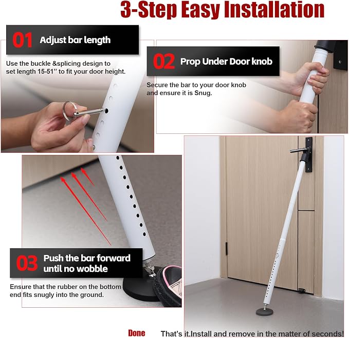 2 Pack Door Security Bar, Heavy Duty Metal Door Brace for Front, Hinged & Sliding Patio Doors, Windows, 24.5"-50.7" Adjustable Door Stopper with Large Anti-Slip Base for Home, Hotel, Dorm & Travel - Image 7