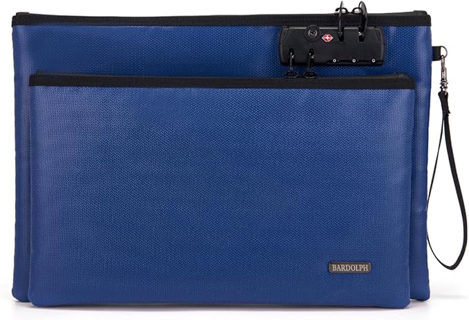 Fireproof Document Bag, Fireproof Money Bag with Lock and Zipper for Cash, FireproofBag Money Pouch, Fire Safe CashBag BankerBag, Notary Supplies (blue, Large) by BARDOLPH