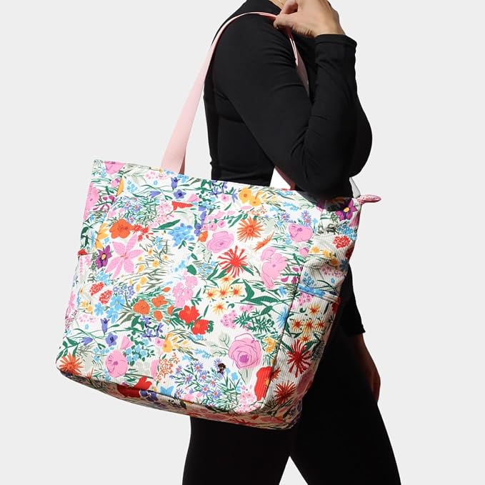 ESVAN Original Floral Tote Bag Large Shoulder Bag with Multi Pockets for Gym Travel Beach Daily Bags - Image 2