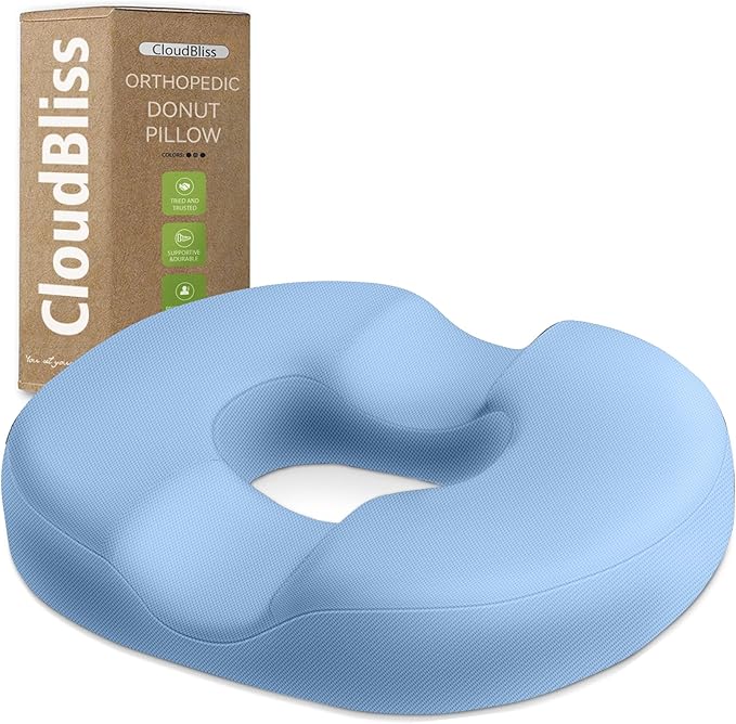 CloudBliss Donut Pillow Stadium Seat Cushion for Tailbone Pain Relief and Hemorrhoids, Memory Foam Seat Chair Cushion, Portable Seat Cushions for Bleachers, Car, Home & Office by CloudBliss