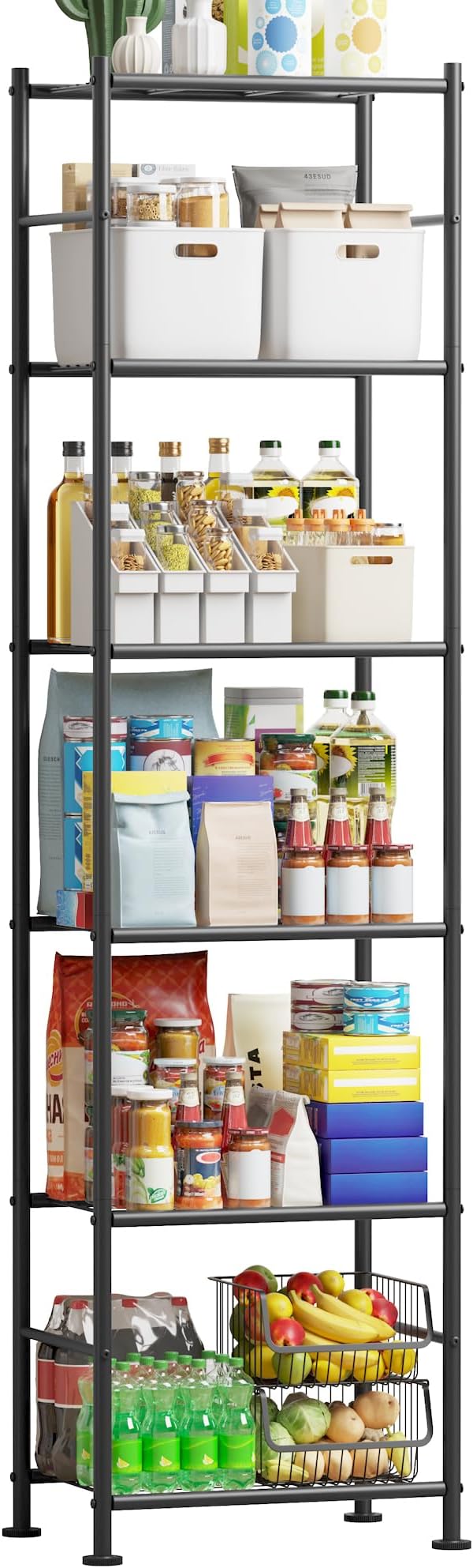 Sakugi Storage Shelves - 6 Tier Shelf Organizer, Sturdy Metal Garage Shelving with Adjustable Leveling Feet, Space-Saving Shelves Organizer for Pantry, Laundry, Kitchen (18" x 12" x 70", Black) - Image 3
