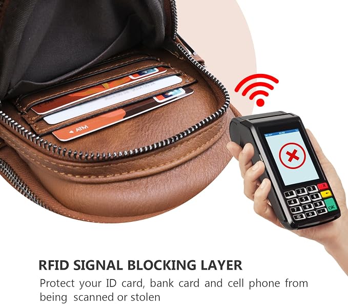 Anti-theft Chest Bags Women Small PU Leather Sling Fanny Pack | RFID Blocking,Safety Zipper,5 Card Slots,Adjustable Strap,Large Capacity,Multi Pockets,Faux Leather,Daypack,Bum Bags,Travel - Image 6