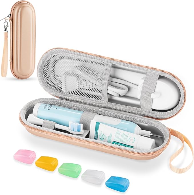 Toothbrush Travel Case for Oral B/Oral-B Pro 1000 1500 5000 7000 & Philips Sonicare 4100 1100 5300 5100 6100/iO Electric Toothbrush, Hard Protective Storage Bag (Gold case with toothbrush cap) by TYSORETY