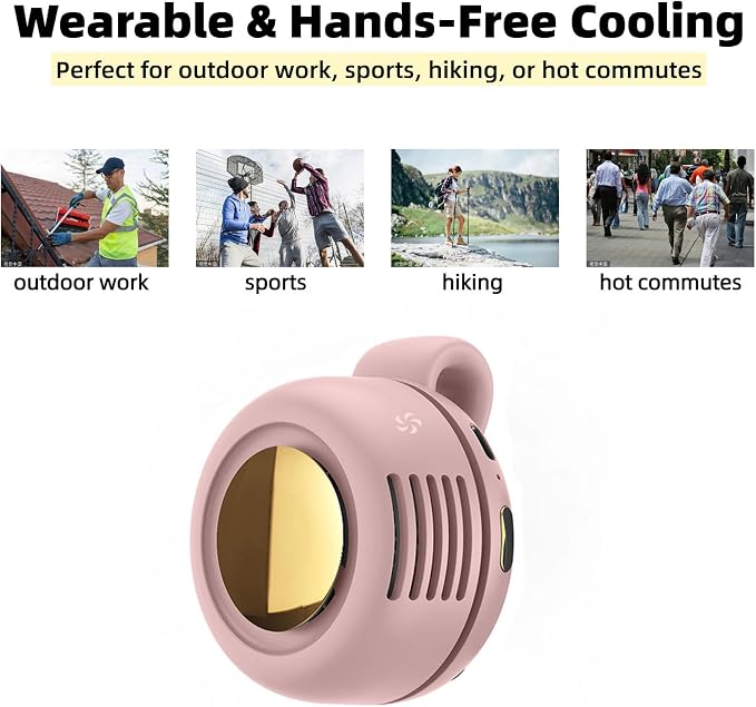 Portable Silent Bladeless Clip On Fan, Mini Fan With Clip, Rechargeable Personal Held Fans, Adjustable 3-Speed Suspended Waist Fans for Outdoor,Camping,Travel,Office (Pink) - Image 4
