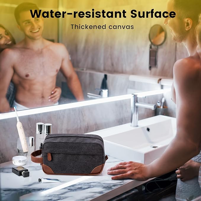Vorspack Canvas Travel Toiletry Bag for Men, Medium, Dark Grey | Water-Resistant Travel Bag for Toiletries, Large Capacity, Organized Compartment, Suitable for Shaving, Grooming, Accessories - Image 5