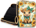 Blusabaca RFID Credit Card Holder Small Women Travel Wallet, Highland Cow | Removable Keychain, Case with Zipper, Vegan PU Leather, Cash Coin Pocket, Business Accordion Purse, Ladies Female Gift by Blusabaca