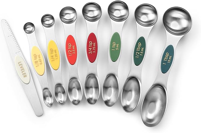 Spring Chef Stainless Steel Magnetic Measuring Spoons Set of 8, Very Merry | Dual Sided Metal Teaspoon & Tablespoon Measuring Spoons with Leveler for Dry & Liquid Ingredients, Fits in Kitchen Spice Jars by SpringChef