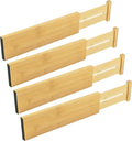 Utoplike Bamboo Dresser Drawer Dividers, Expandable Organizer for Clothing | Adjustable 3.2" High Drawers Separators for Kitchen, Bathroom, Bedroom, Office Storage, 4Pcs, Fit 13.5"-16" Inner Drawer by Utoplike