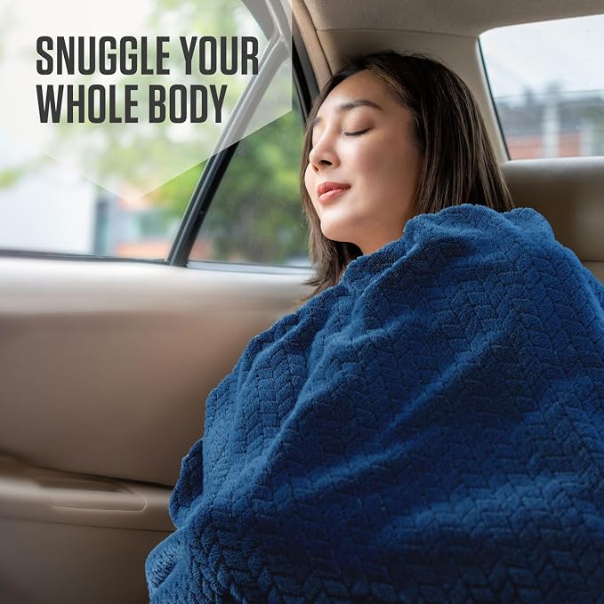 VENTURE 4TH Travel Blanket Pillow, 2-in-1 Soft Plush - Navy/Teal | 68"x42" ultra-soft micro plush Blanket. Folds into portable Pillow Case with Travel Sleeve & Clip. Lint-free, no shedding. - Image 8