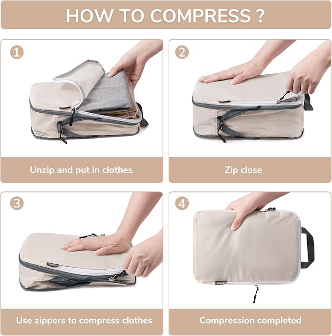 7 Set Packing Cubes for Travel Women, Suitcase Organizer, Beige | Travel Essentials for Suitcase, Luggage Organizer Bags for Travel with Shoe Bag, Travel Bags for Shoes, Clothing - Image 3