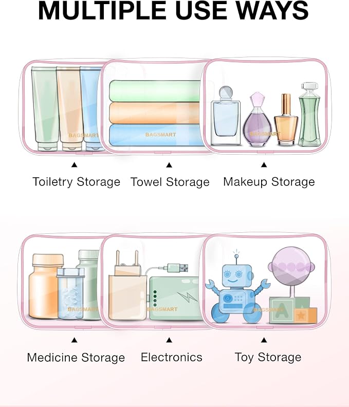 BAGSMART Clear Toiletry Bag 2-Pack TSA Approved Water-Repellent, Pink | Carry on Travel Accessories Bag, Airport Airline Quart Size Bags for Women Men, Makeup Cosmetic Bag - Image 5