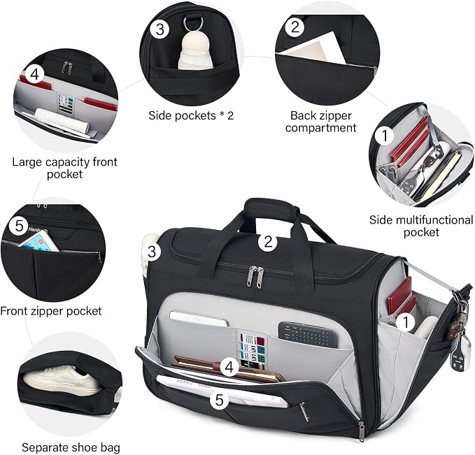Hanke Carry On luggage Bags for Travel, Large Foldable Duffle Bag for Travel, Softside Lightweight Travel Bag Carry On Bags for Airplanes Women, Travel Tote Bags for Women Men.（Black） - Image 4