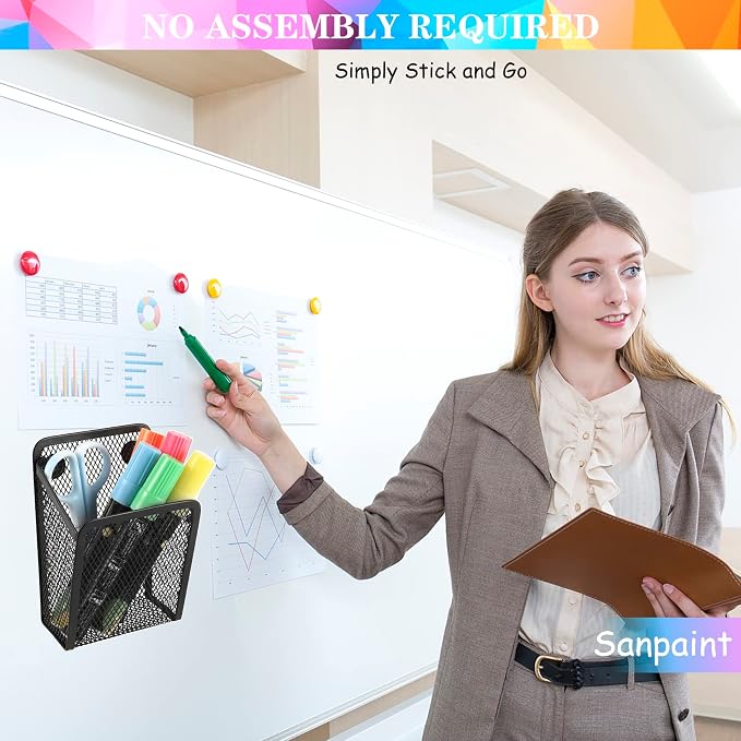 Magnetic Pencil Holder,Mesh Stainless Steel Pen Basket, Metal Writing Utensil Storage Organizer for Whiteboard,Blackboard,Kitchen, Locker, Home, or Office | Metal Writing Utensil Storage Organizer for Whiteboard,Blackboard,Kitchen, Locker, Home, or Office - Image 7