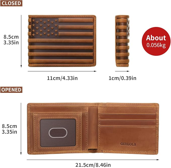 Wallet for Men-Genuine Leather RFID Blocking Bifold Stylish Wallet American Flag Wallet With 1 ID Window (Brown, Without ID Window) - Image 5